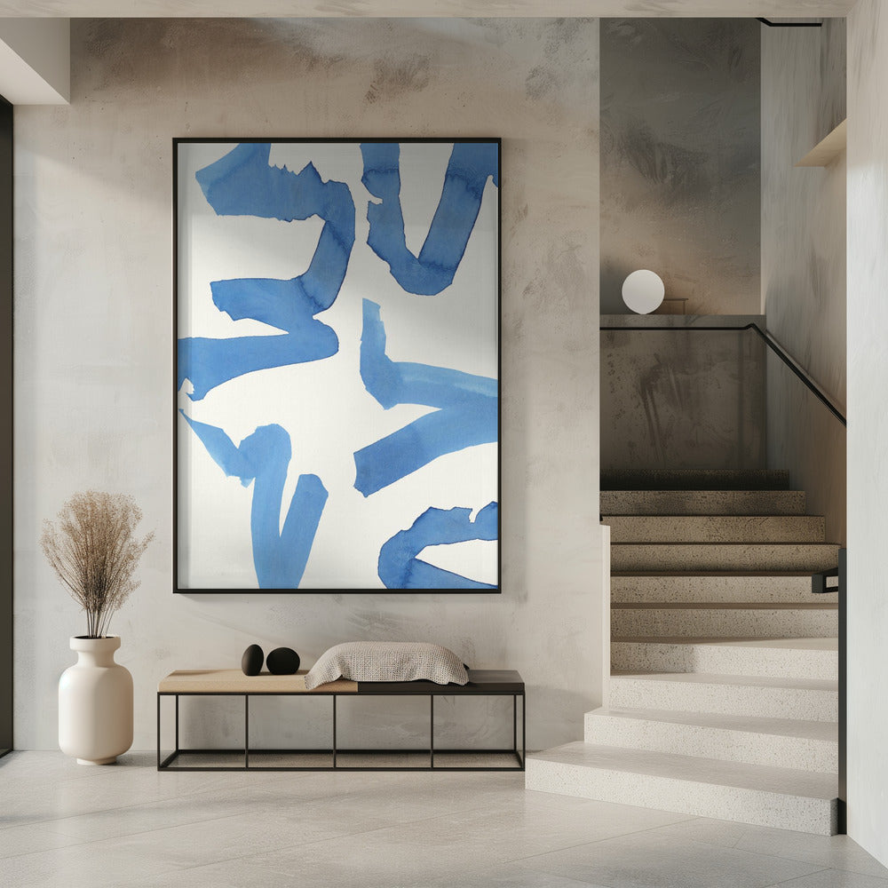 Abstrakter blauer Pinselstrich-Kunstdruck Nr. 2 | Poster