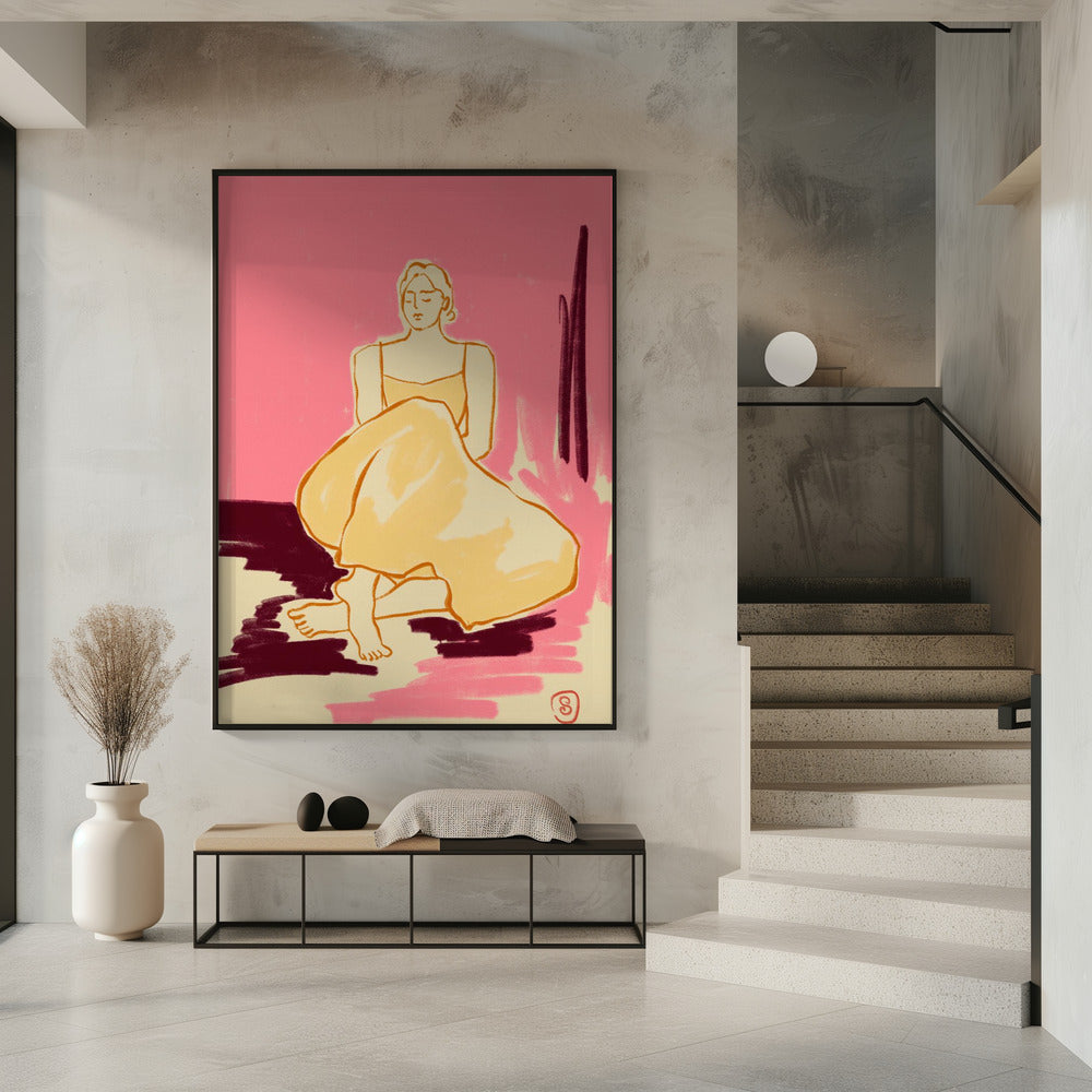 Sitzende Figur in fließendem Kleid | Poster