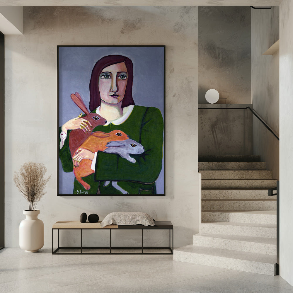Dame mit drei Kaninchen | Poster