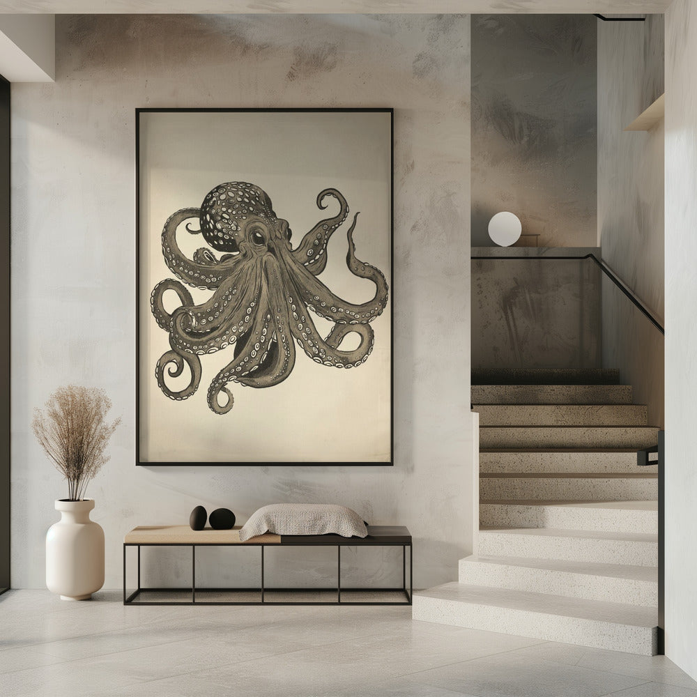 Oktopus Vintage handbemalt | Poster