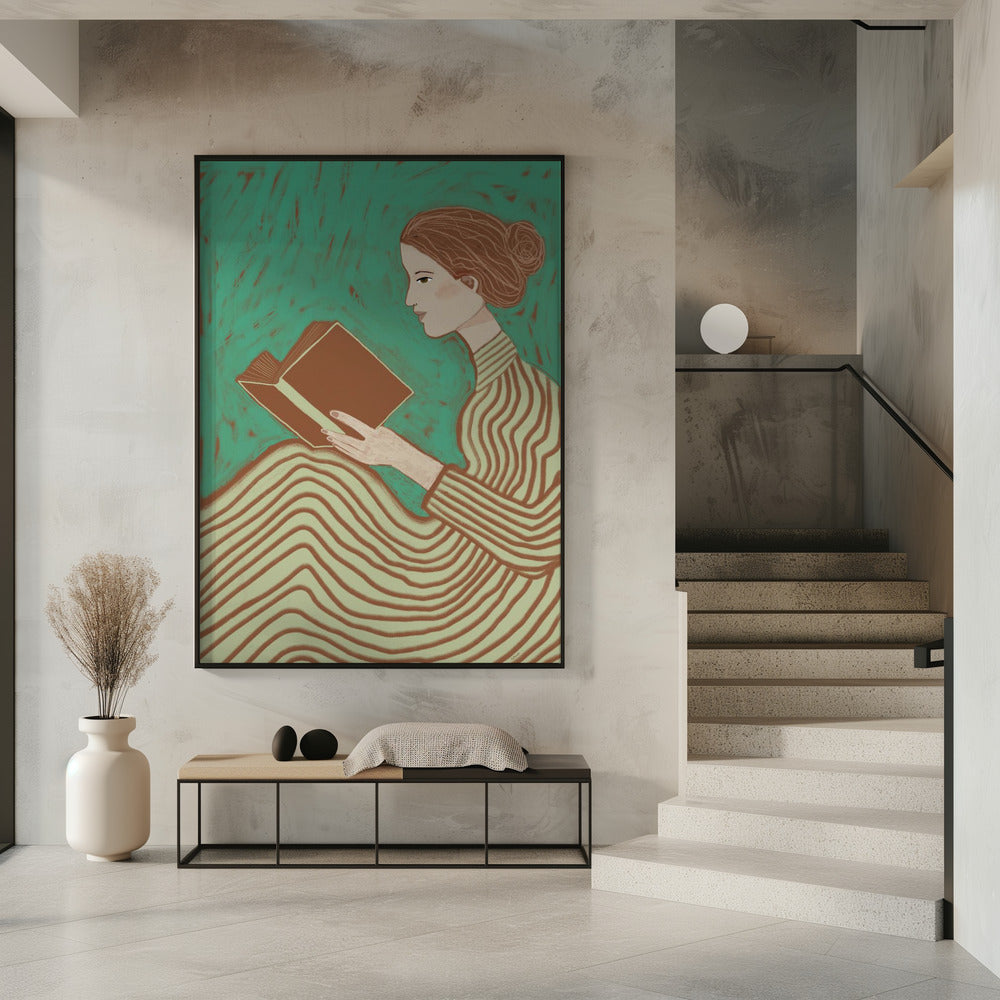 Dame liest gestreiftes Kleid | Poster