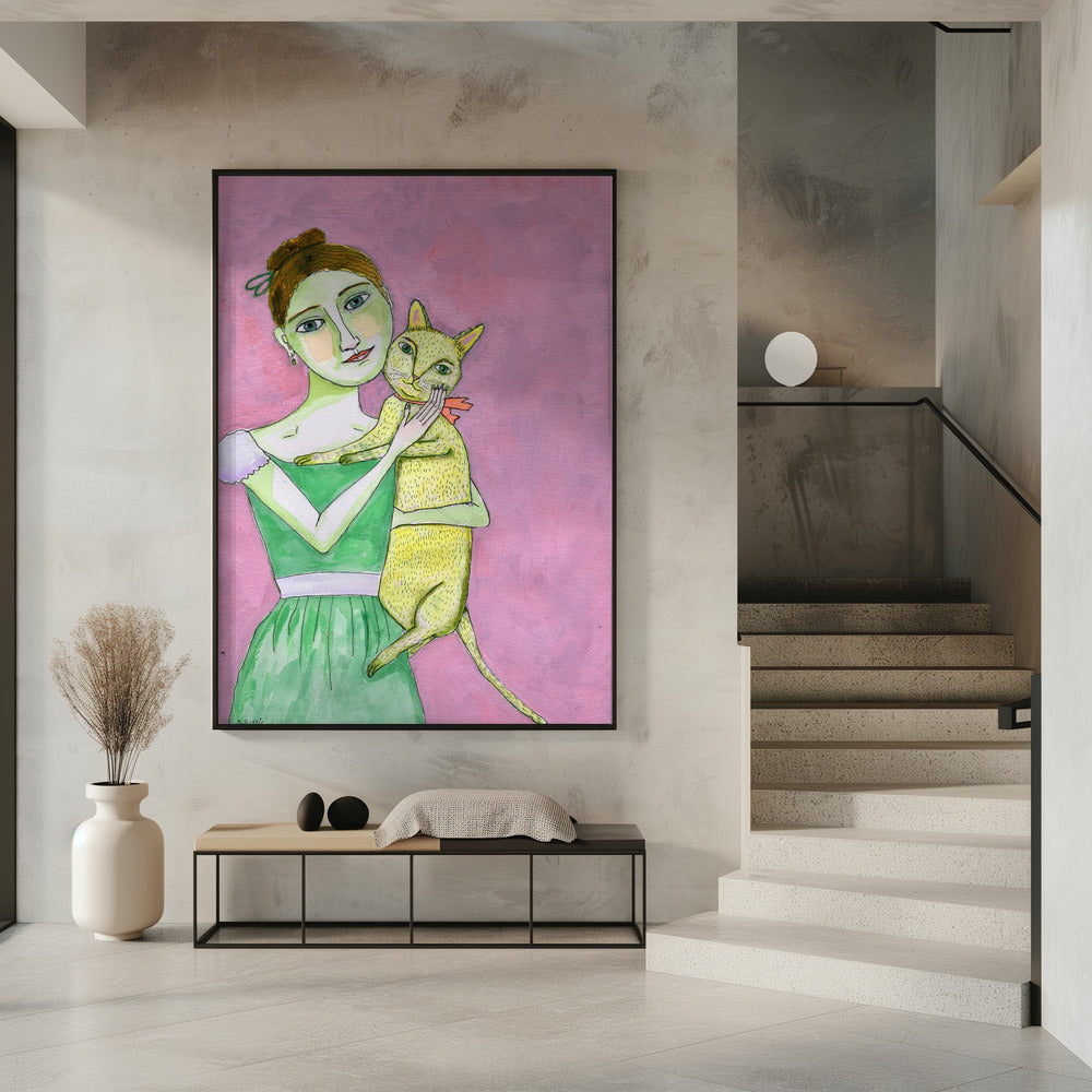 Dame mit gelber Katze | Poster