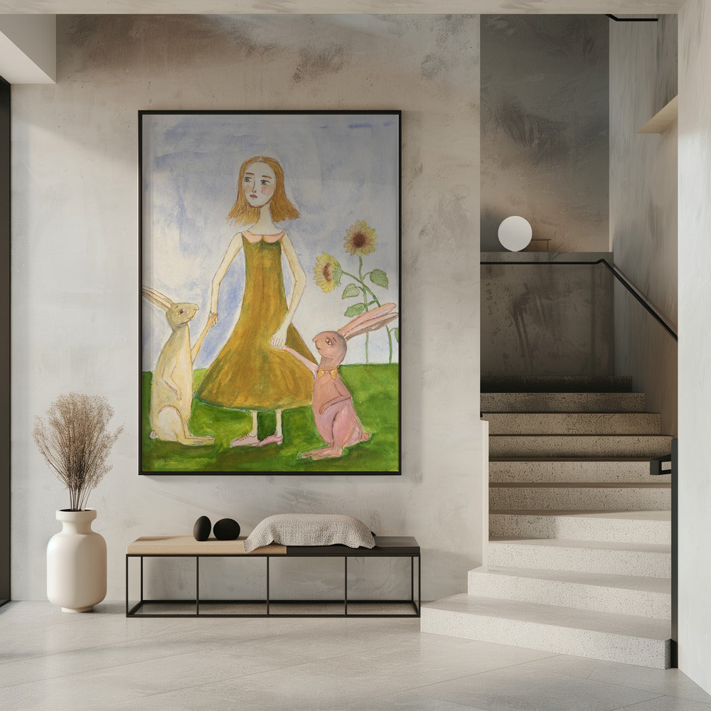 Mädchen mit ihren Kaninchen | Poster