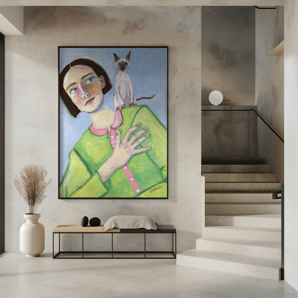Mädchen mit Katze auf der Schulter | Poster