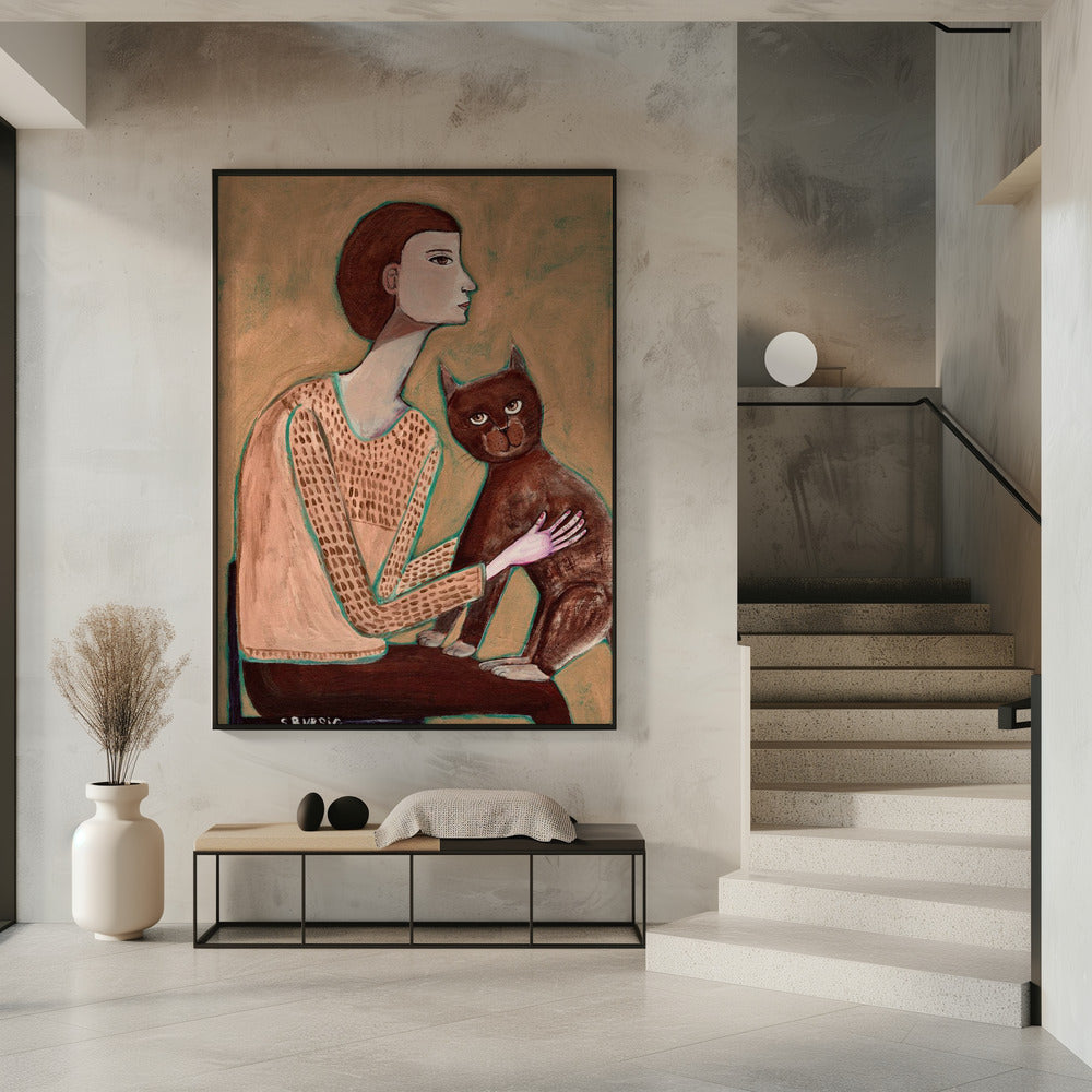 Frau mit Katze | Poster