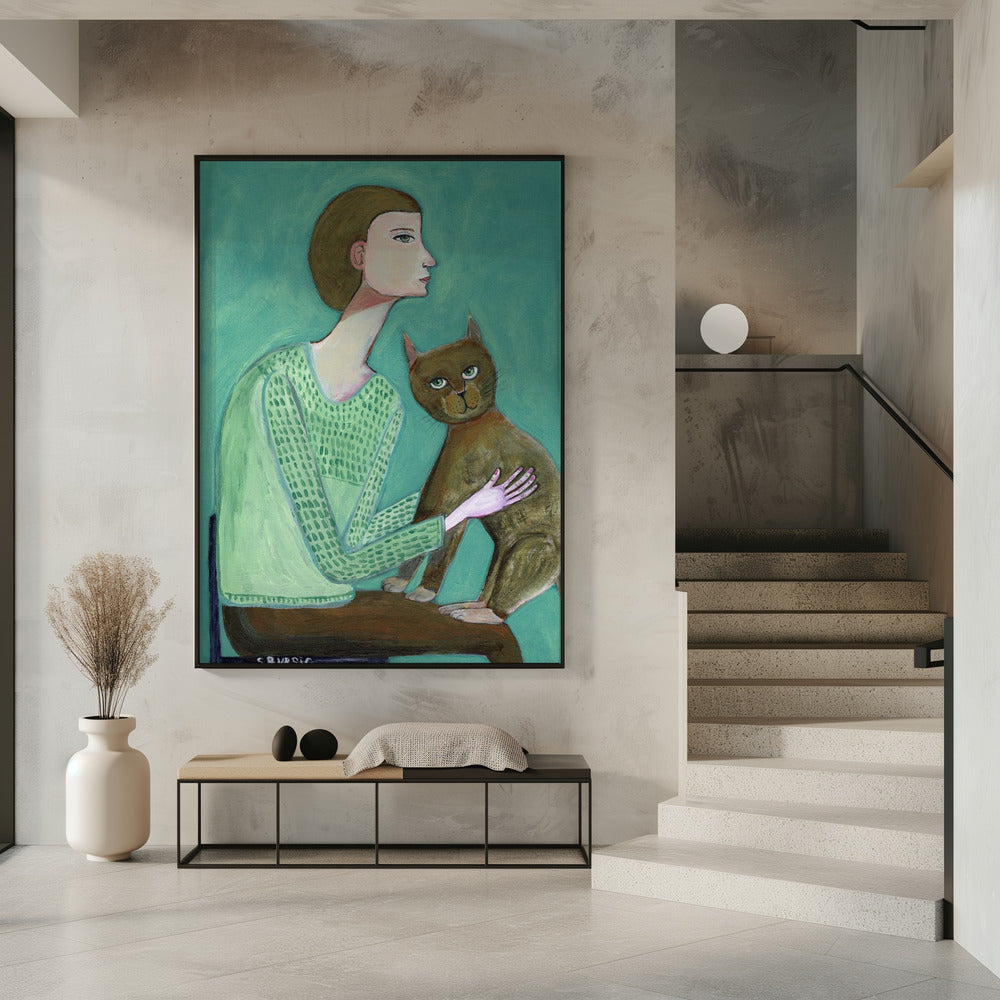 Frau mit Katze | Poster