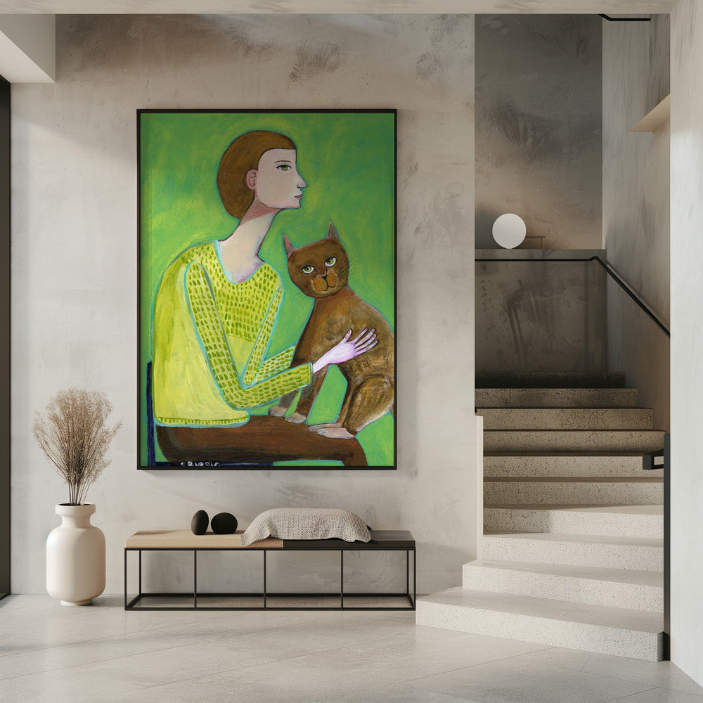 Frau mit Katze | Poster