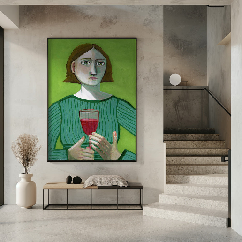 Dame mit Rotwein | Poster
