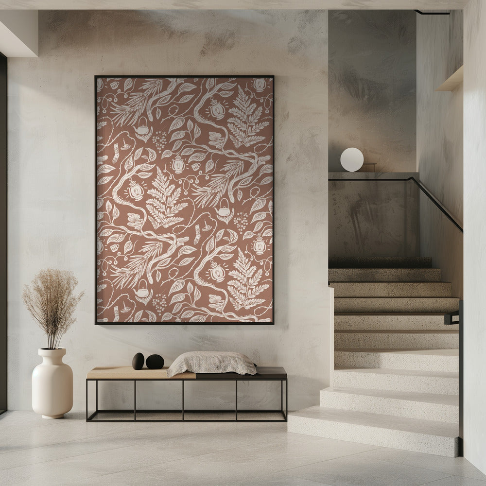 Cabincore Scene Pattern - Mocha Mousse | Poster