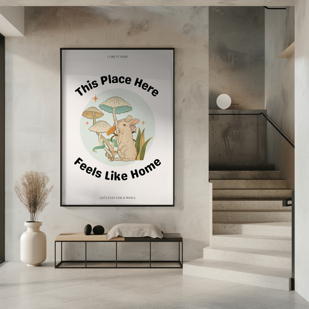 Kaninchen unter Pilzen mit dem Satz | Poster