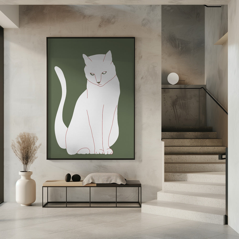 Weiße und grüne Katze | Poster