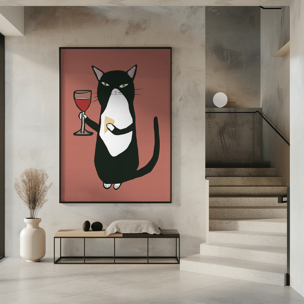 Katze mit Wein | Poster