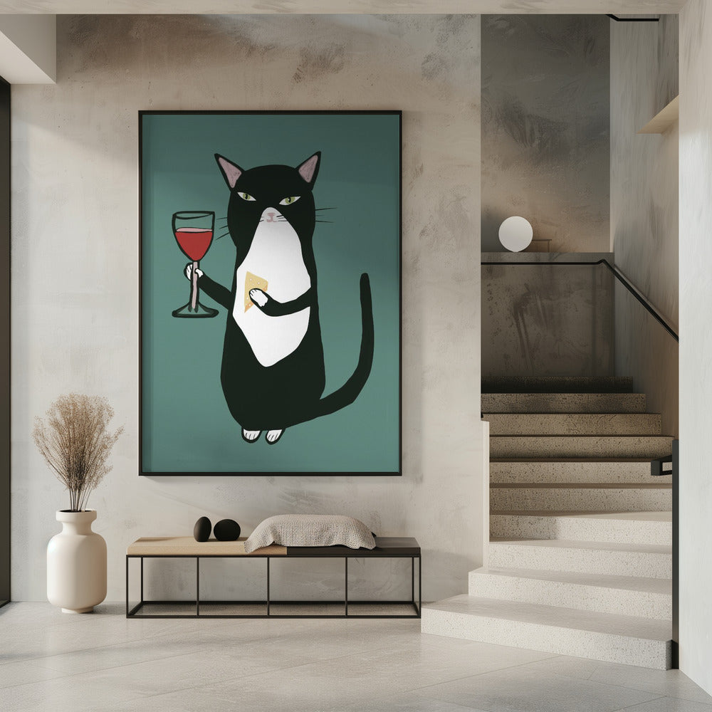 Katze mit Wein | Poster