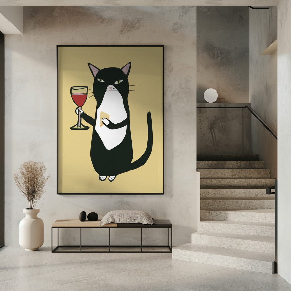 Katze mit Wein | Poster
