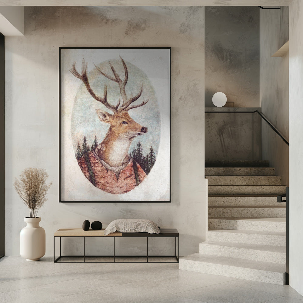 Hirsch im rustikalen Outfit | Poster