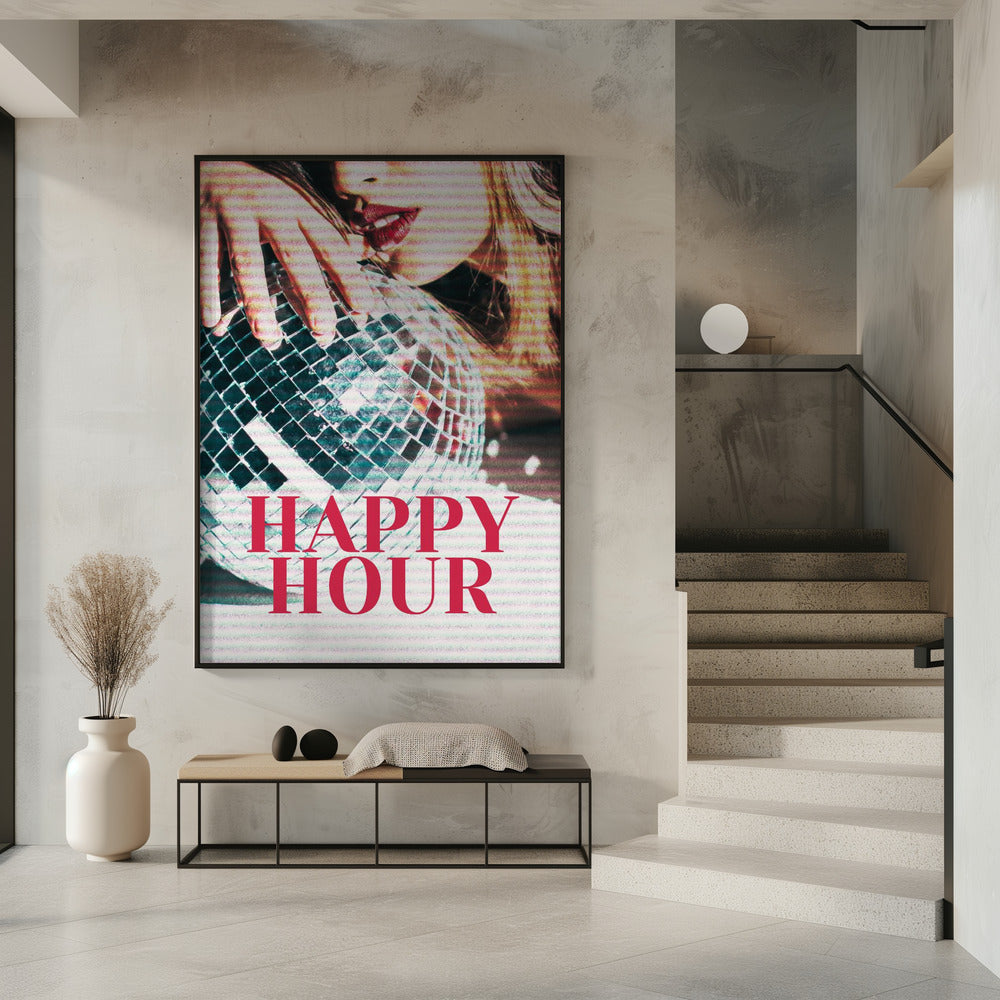 Frau mit einer Discokugel | Poster