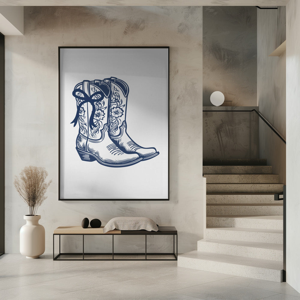 Navy Blue Cowgirl Boots with Bow | Poster