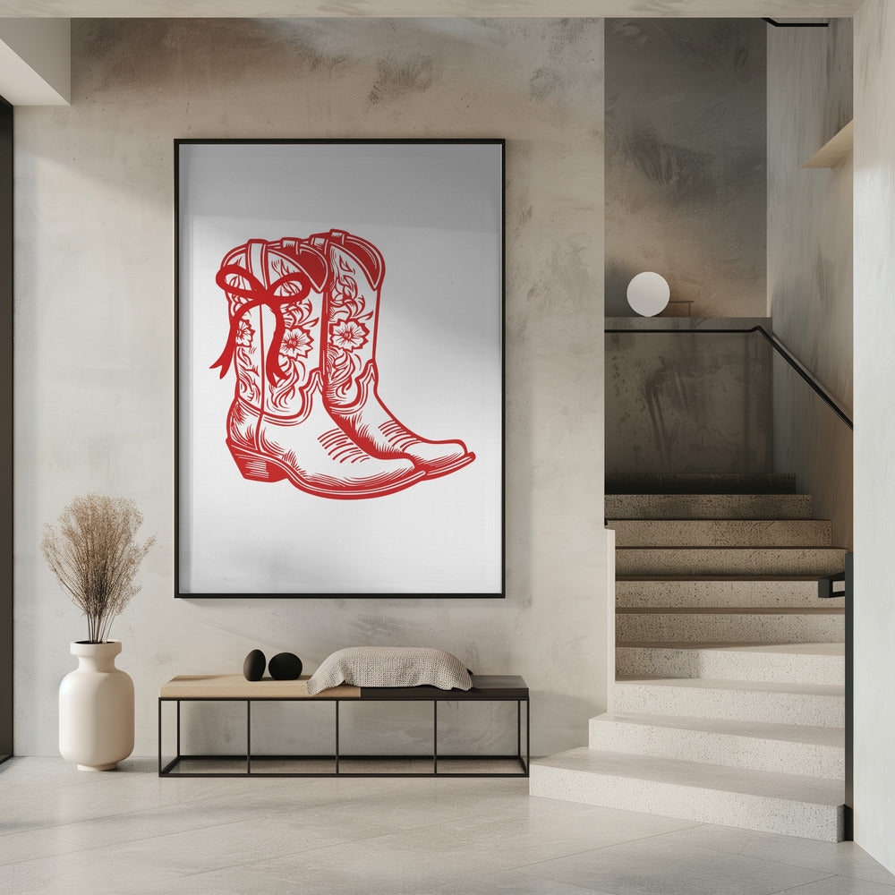 Rote Cowgirlstiefel mit Schleife | Poster