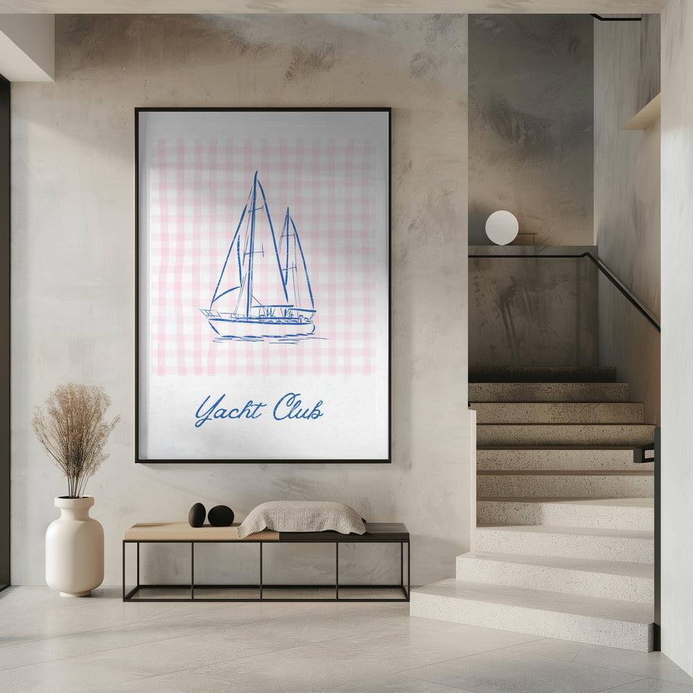 Minimalistische blaue Strichzeichnung einer Yacht | Poster
