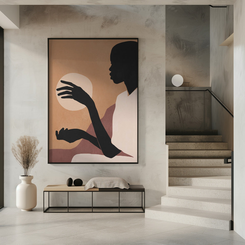 Minimalistische abstrakte Kunst Sonnenuntergang Mädchen | Poster