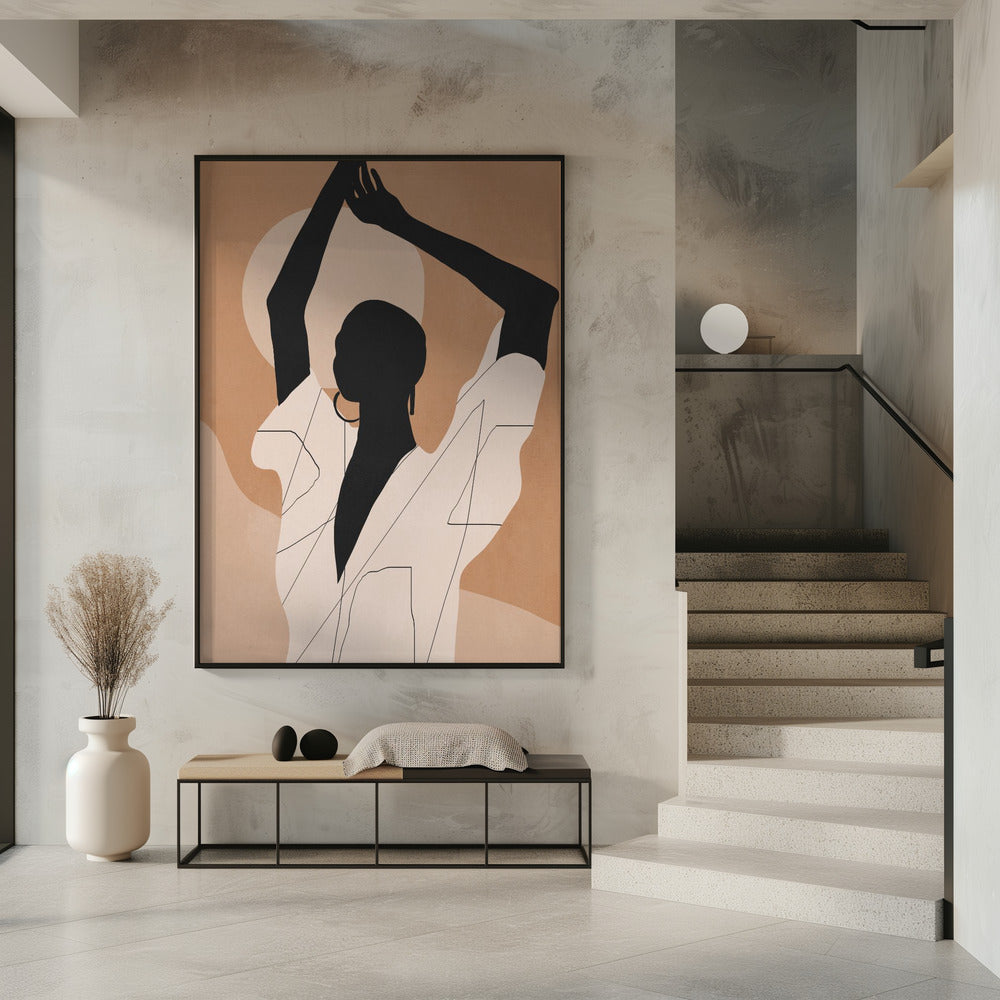 Minimalistische abstrakte Kunst Sonnenuntergang Mädchen | Poster