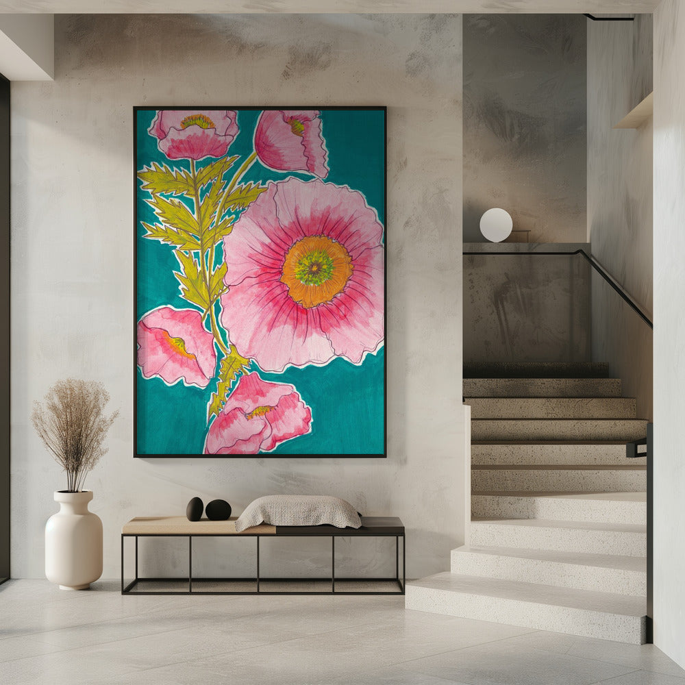 Aquarellblumen in Rosa und Grün von Alyssa Hamilton Art | Poster