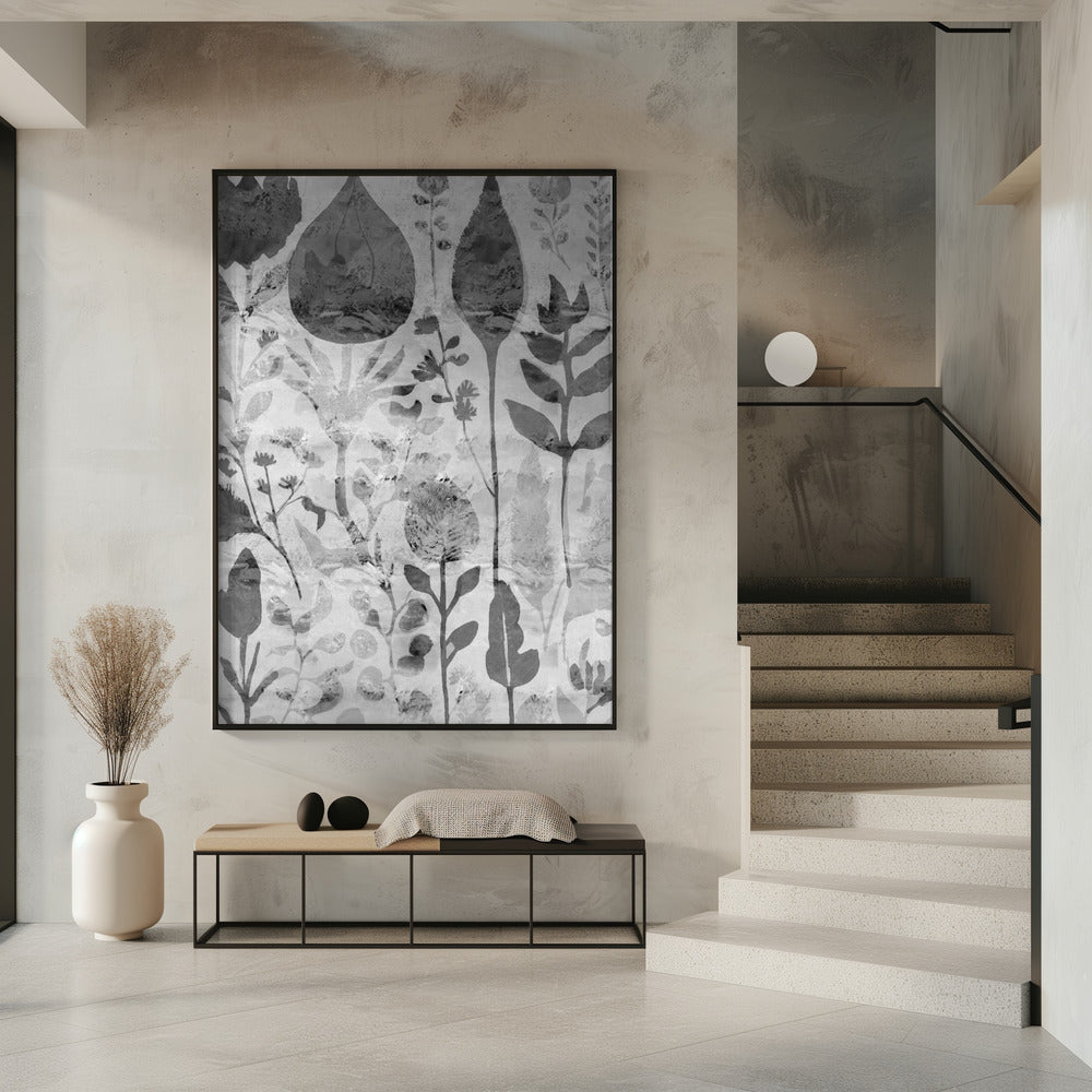 Florale Silhouetten in Graustufen | Poster
