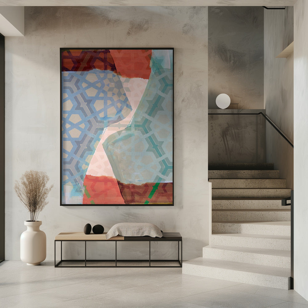 Überlappende geometrische Muster in sanften Farbtönen | Poster