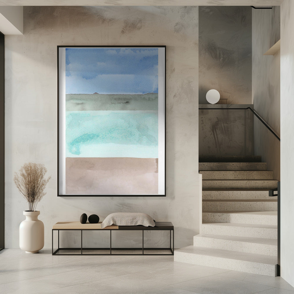 Abstrakte horizontale Bänder in Blau, Grün und Beige | Poster