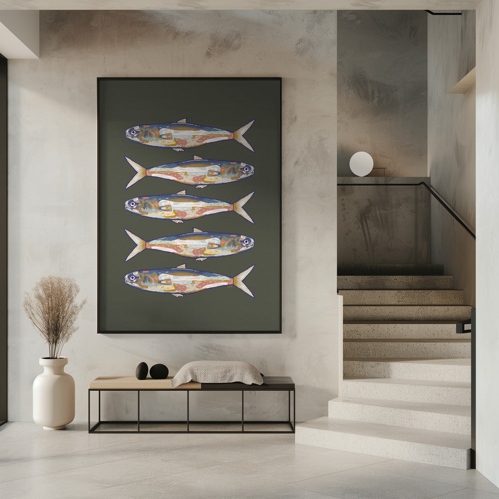 Fünf Fische in einer Reihe | Poster
