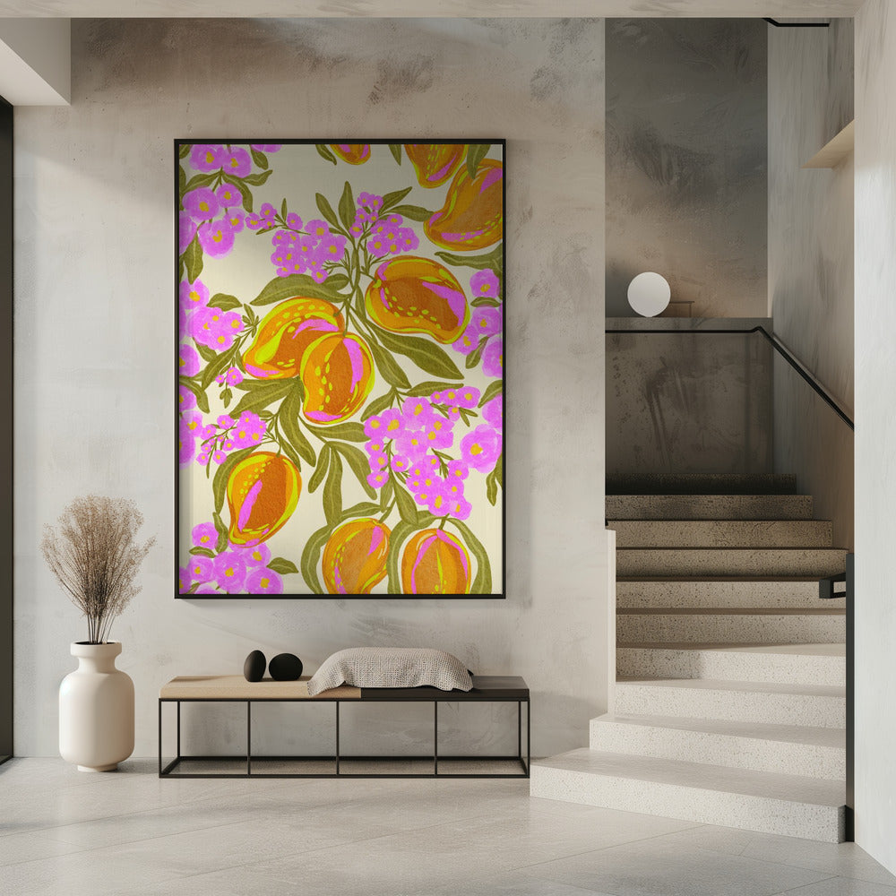 Tropisches Thema mit üppigen Mangos und Blumen | Poster