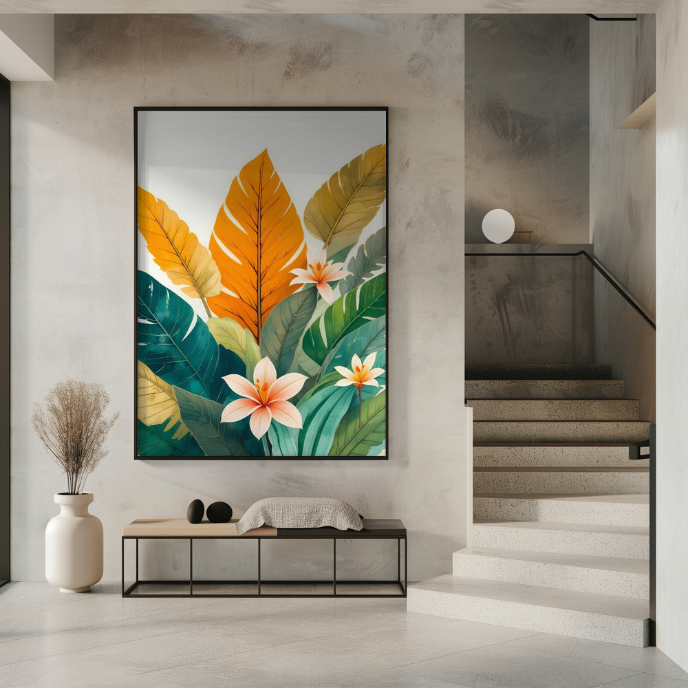 Tropische Blätter und zarte Blüten | Poster