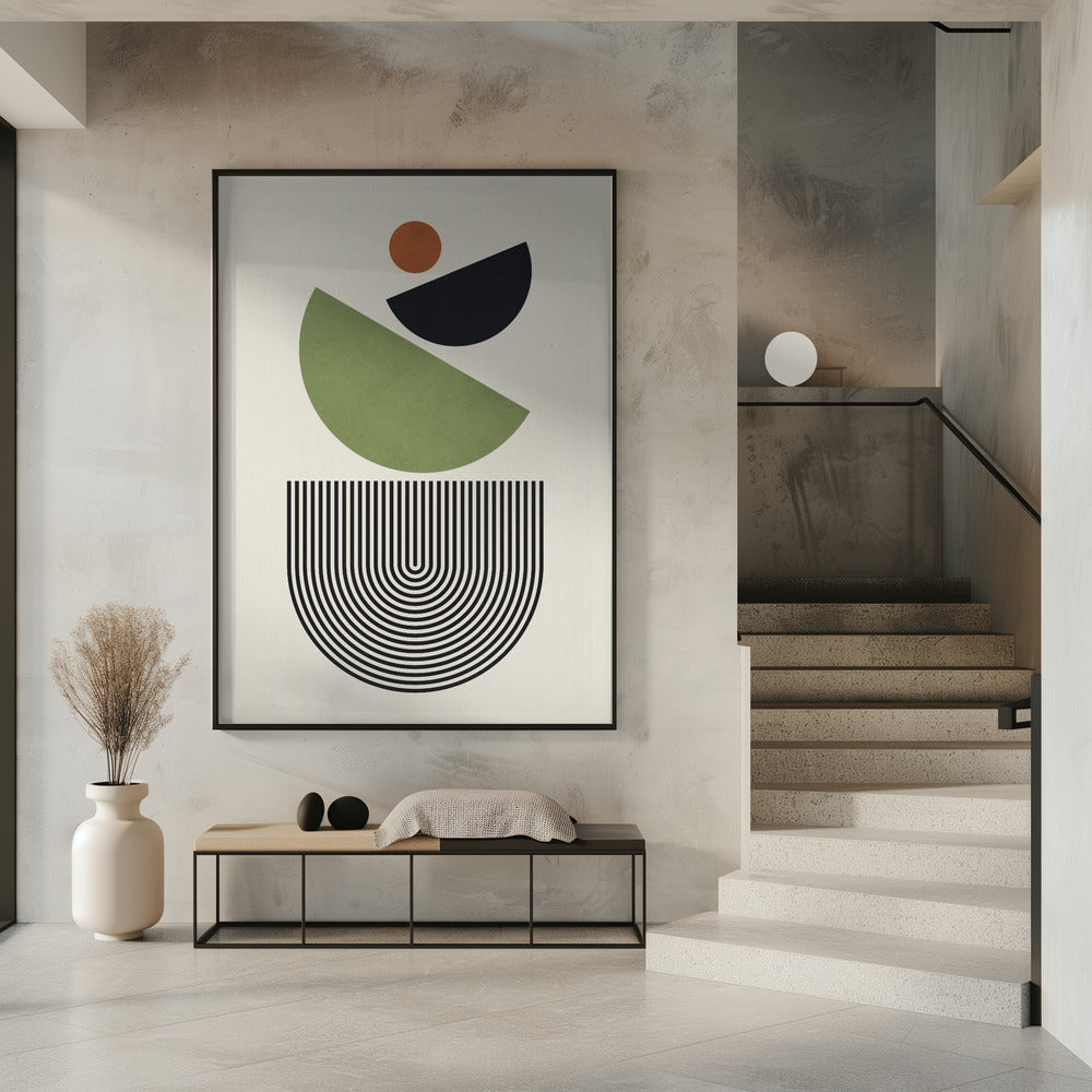 Geometrische Formen in Grün, Schwarz und Orange | Poster