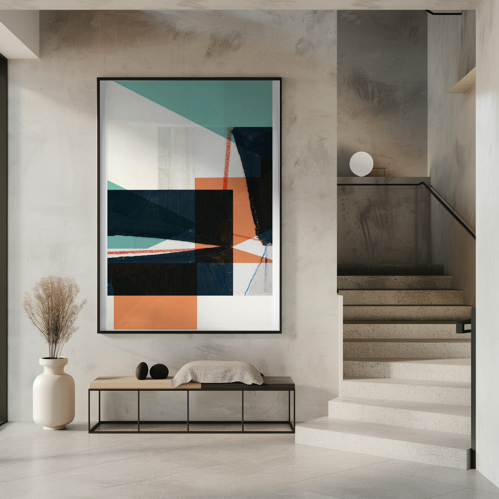 Geometrische Formen in gedämpftem Blaugrün | Poster