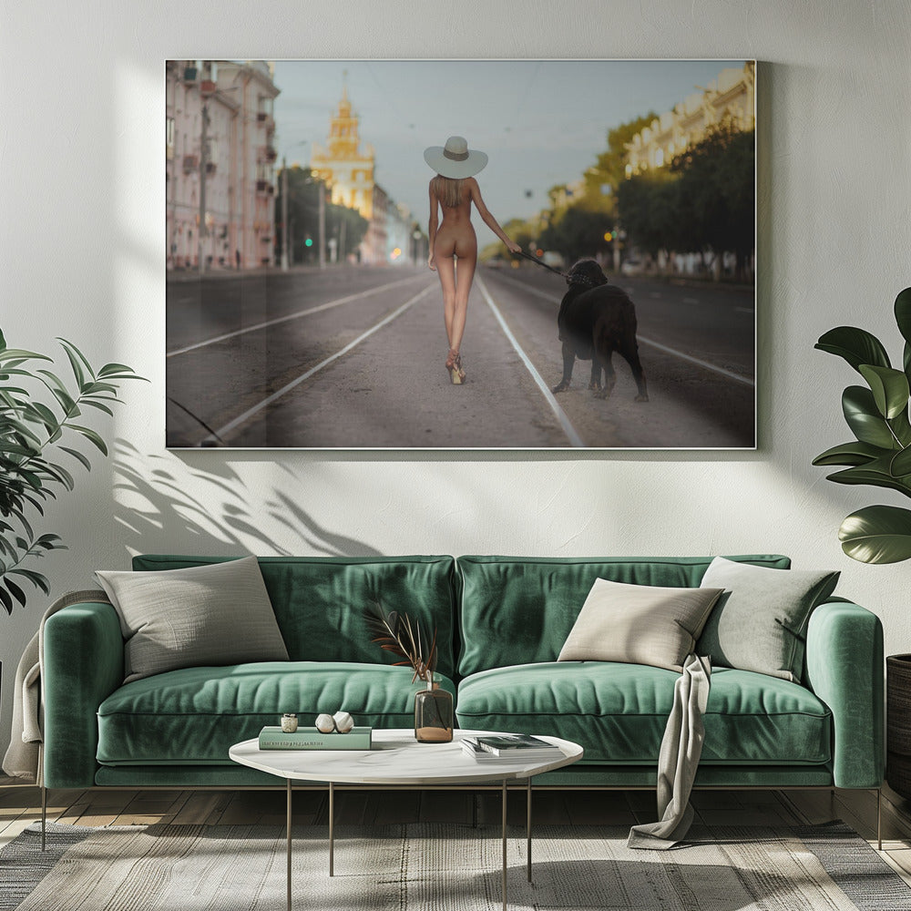 Dame mit ihrem Hund | Leinwand