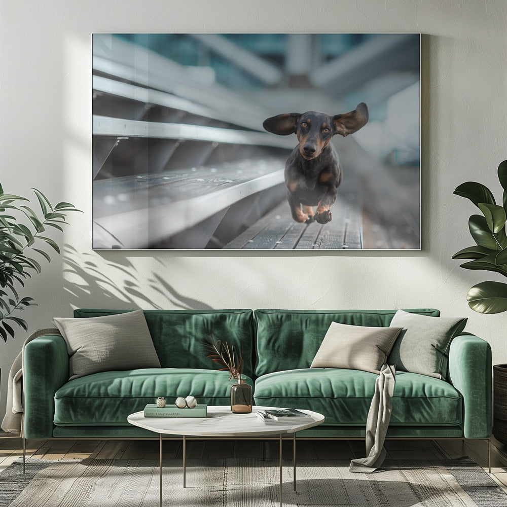 Ein kleiner Hund läuft durch die Welt.... | Leinwand