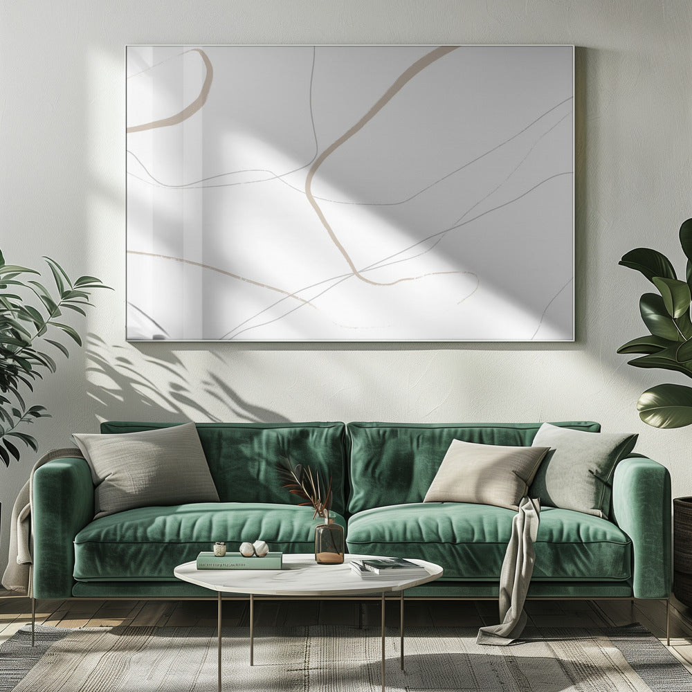 Beige und graue Linien auf weißem Hintergrund | Leinwand