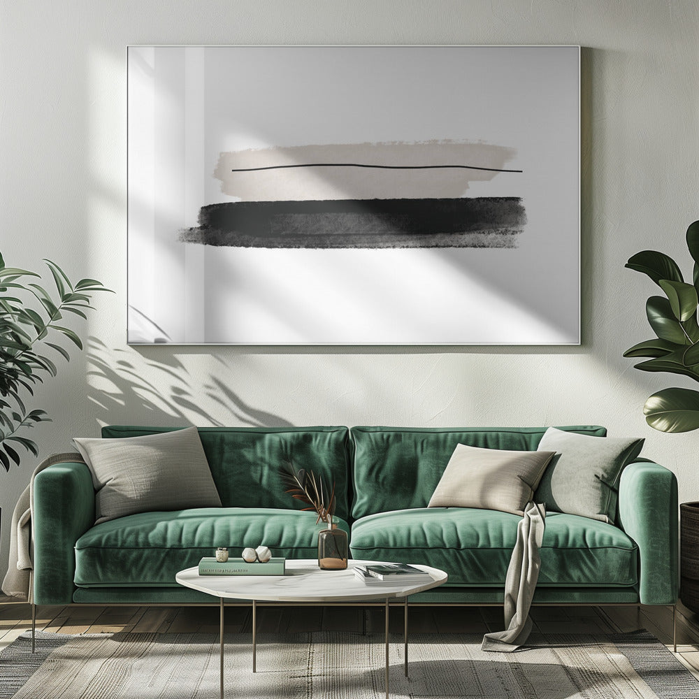 Schwarze und beige Pinselstriche | Leinwand