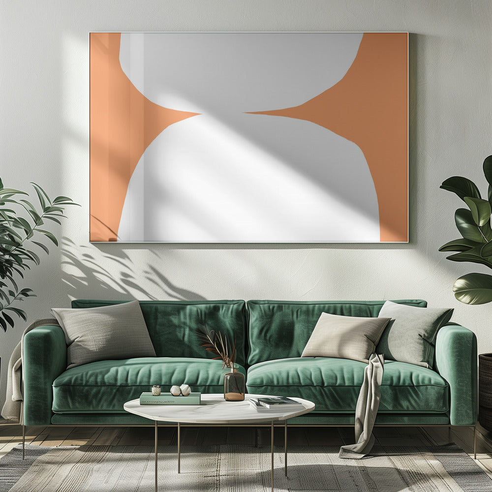 Geometrische weiße Formen auf orangefarbenem Hintergrund | Leinwand