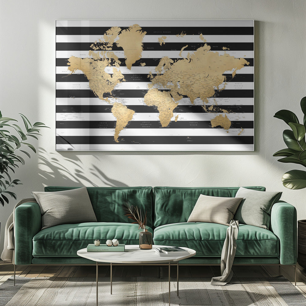 Detaillierte Weltkarte mit Städten, Harper | Leinwand