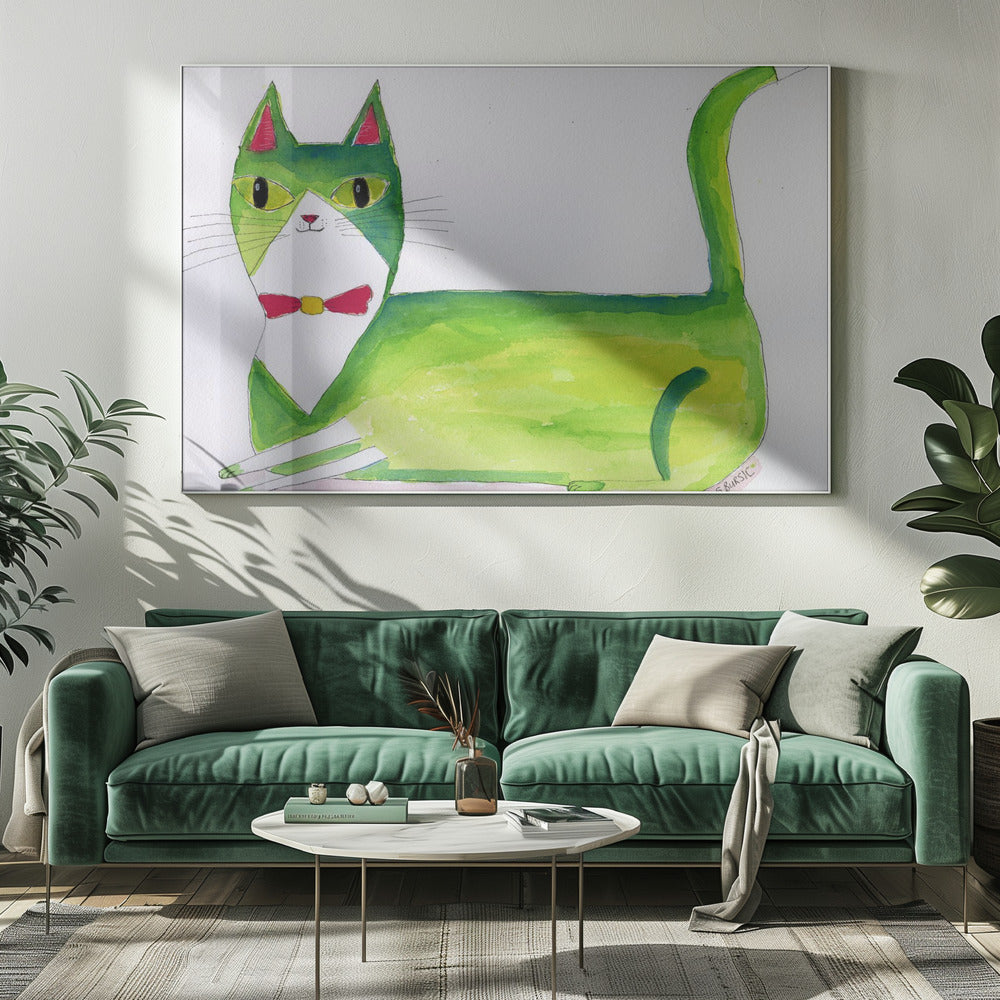 Die grüne Katze | Leinwand