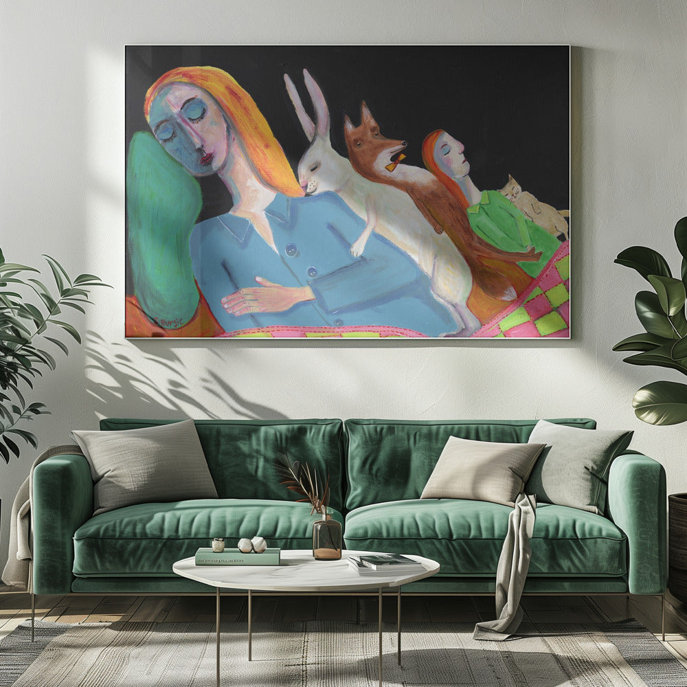 Fünf im Bett | Leinwand