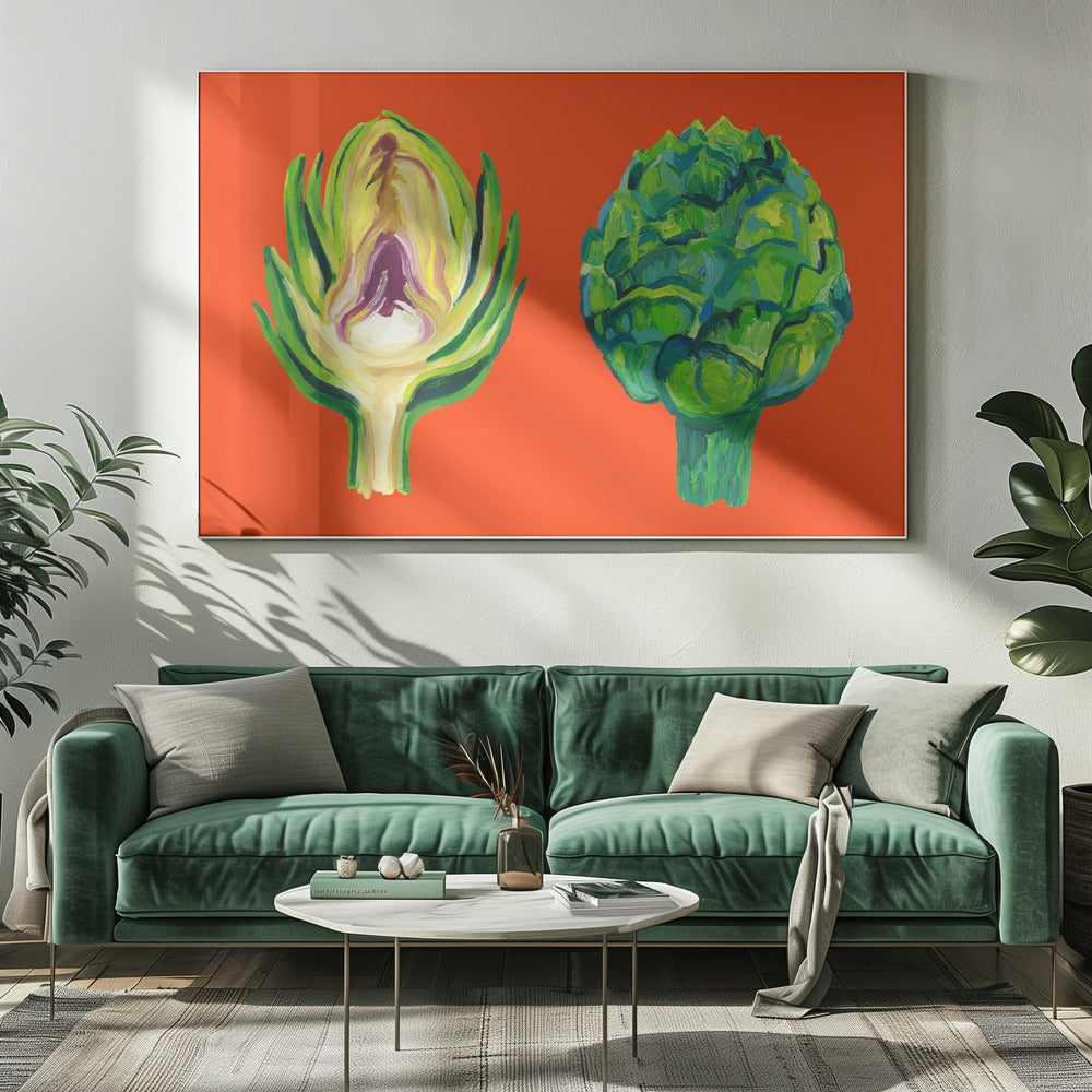 Artischocken auf Orange | Leinwand