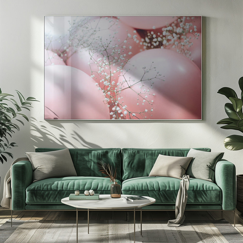 Rosa Luftballons mit Blume | Leinwand
