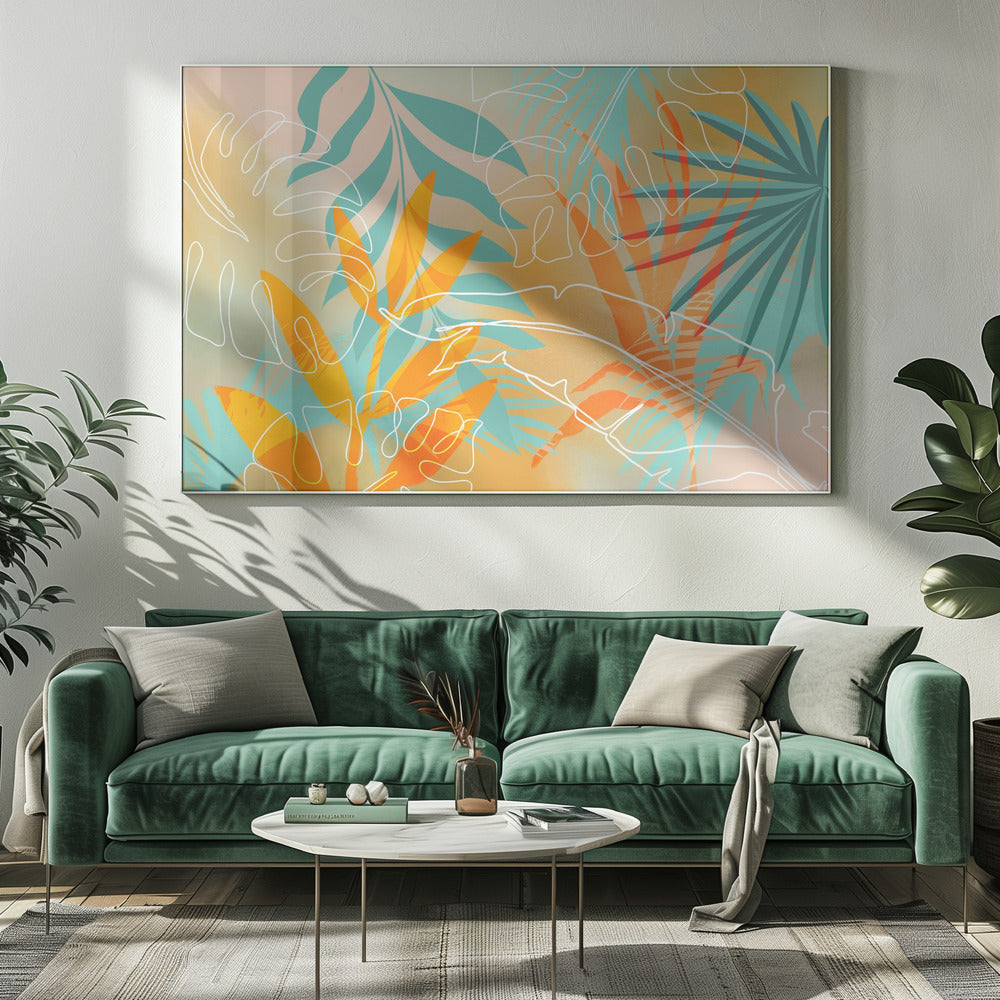 Tropischer Sommer Orange Türkis | Leinwand