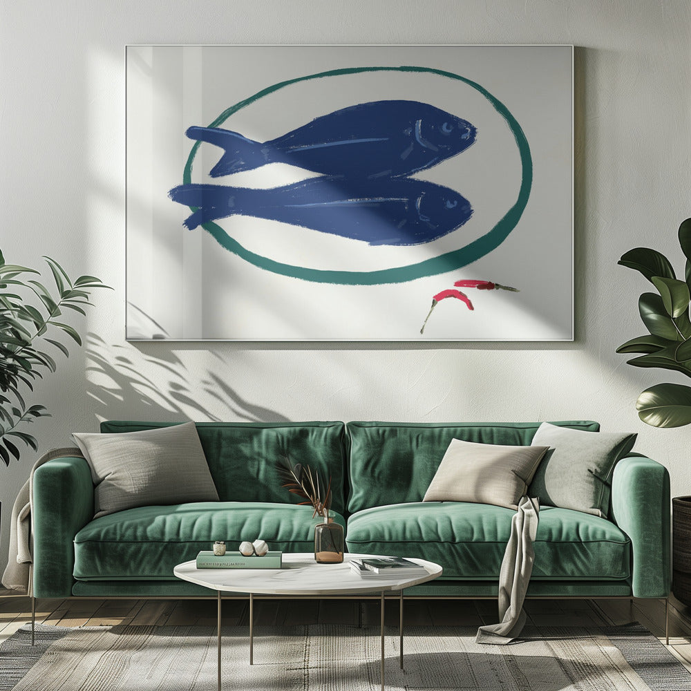 Blauer Fisch und Gewürz | Leinwand