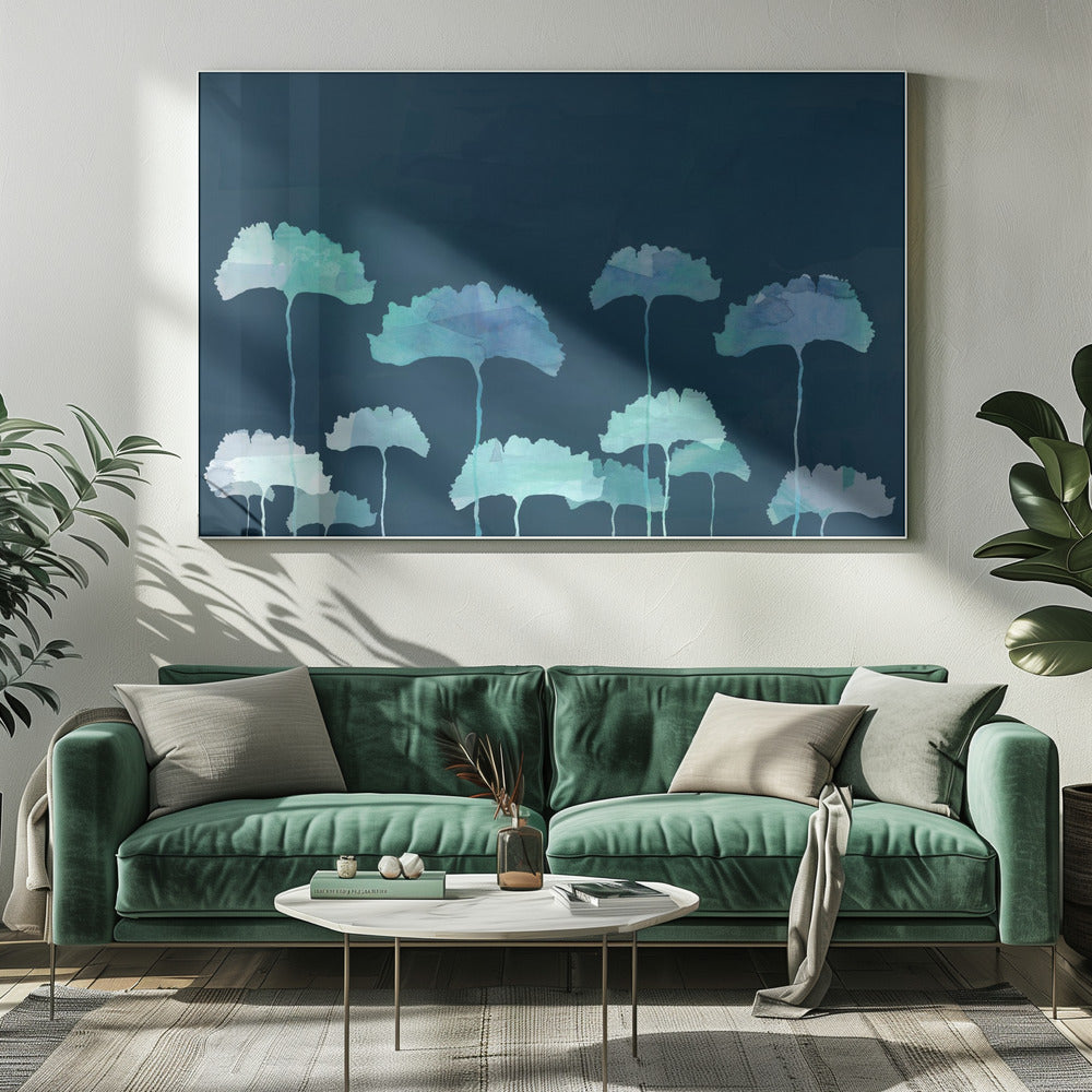Blaue Blumen Silhouette | Leinwand