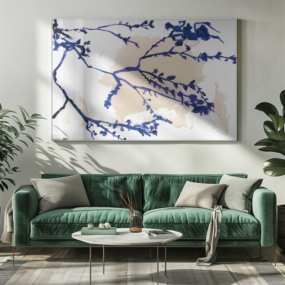 Marineblaue Blüten auf Ästen | Leinwand