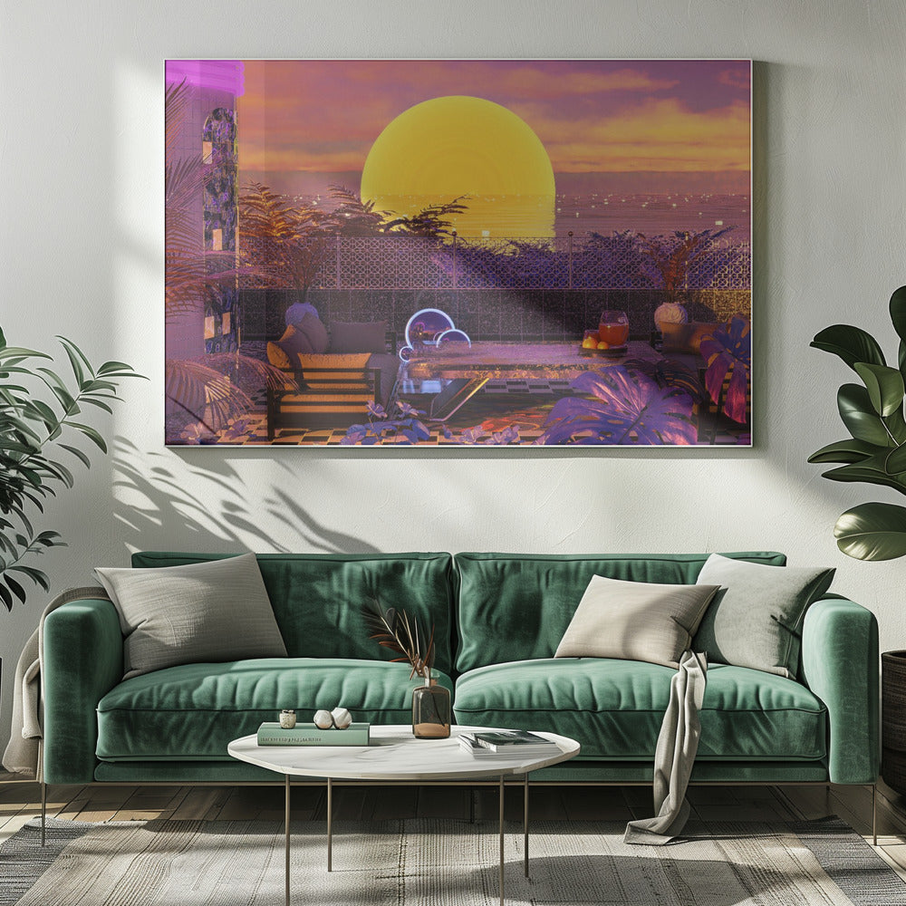 Retro Futurismus Vaporwave Sonnenuntergang | Leinwand