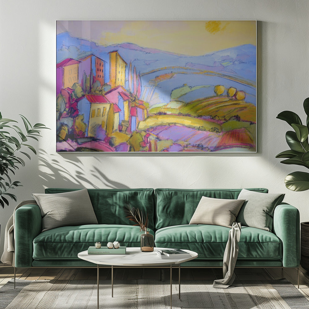 Sonnenbeschienene Landschaft | Leinwand